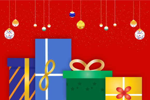 Christmas Background Gift Bulb Vector Graphics & Illustrations