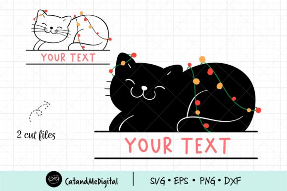 Christmas Black Cat Monogram Frame Graphics & Illustrations