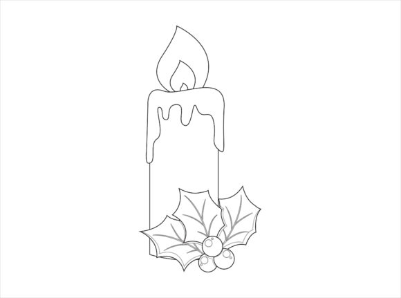 Christmas Candle Outline Vector: Graphics & Illustrations
