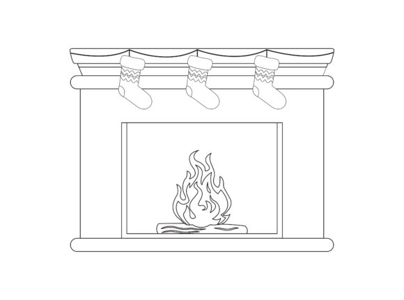 Christmas Fireplace Outline Vector Graphics & Illustrations
