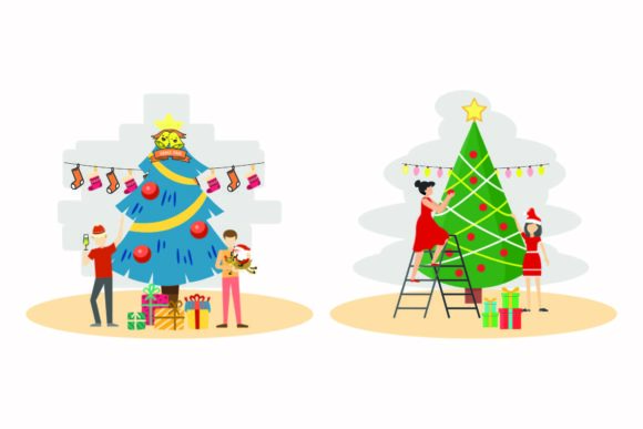 Christmas Holiday Tree Illustration Set Graphics Review