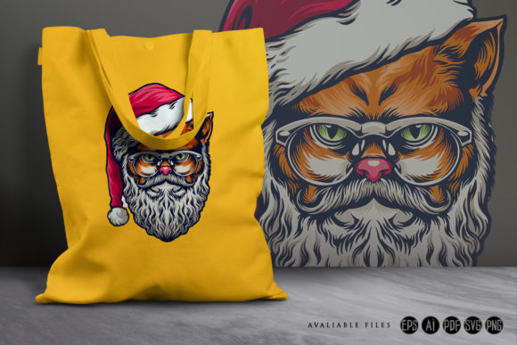 Wild Cat Merry Christmas with Glasses Graphics & Illustrations
